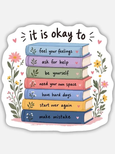 Buchstapel der Selbsthilfe - Sticker Größe M (15 x 15 cm) - Mattweiß