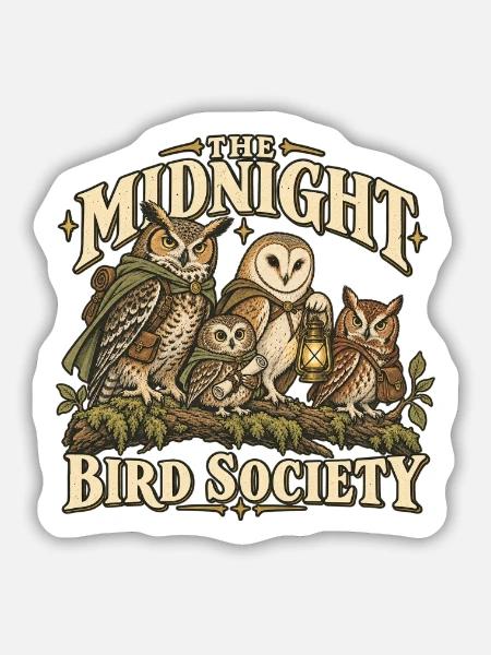 Mitternachts Eulen Gesellschaft - Sticker Größe M (15 x 15 cm) - Mattweiß