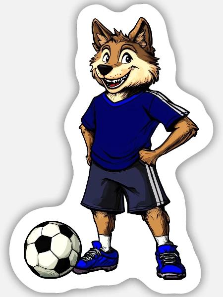 Fussball Wolf Blau - Sticker Größe M (15 x 15 cm) - Mattweiß