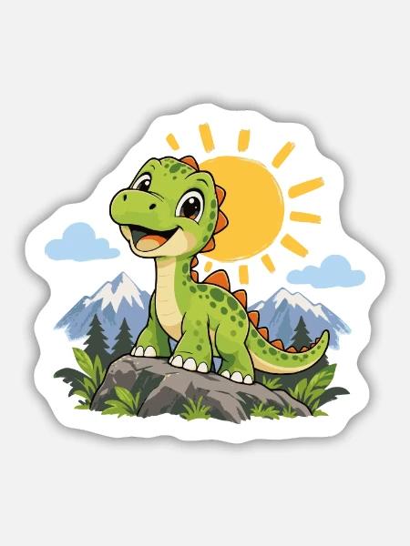 Süßer Dinosaurier – Kleiner Dino auf Abenteuer - Sticker Größe M (15 x 15 cm) - Mattweiß