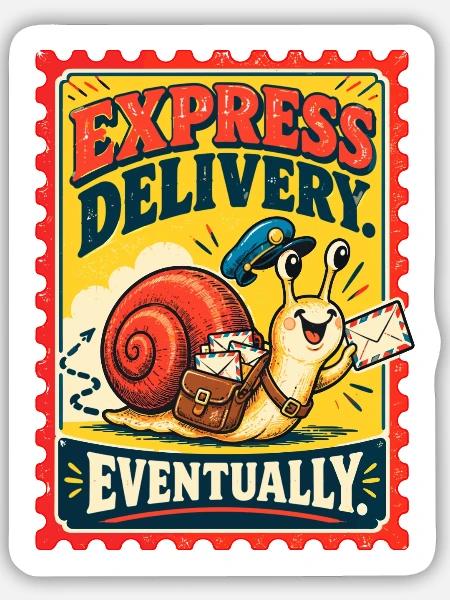 Express Delivery Eventually Lieferservice - Sticker Größe M (15 x 15 cm) - Mattweiß