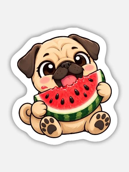 Mops Chibi Kawaii Cartoon Freude - Sticker Größe M (15 x 15 cm) - Mattweiß