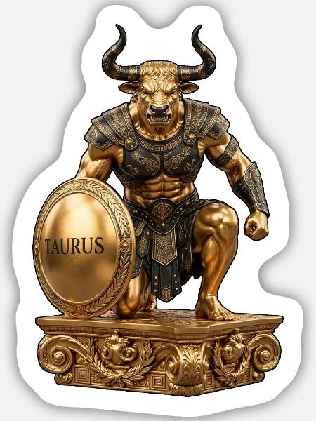 Vergoldeter Taurus-Krieger - Sticker Größe M (15 x 15 cm) - Mattweiß