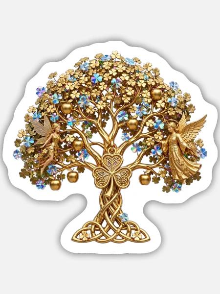 Goldener Baum des Lebens Engel - Sticker Größe M (15 x 15 cm) - Mattweiß