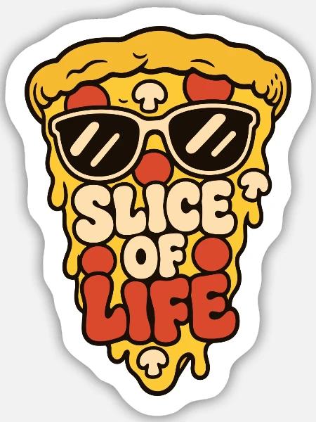 Pizza mit Sonnenbrille – Slice of Life - Sticker Größe M (15 x 15 cm) - Mattweiß