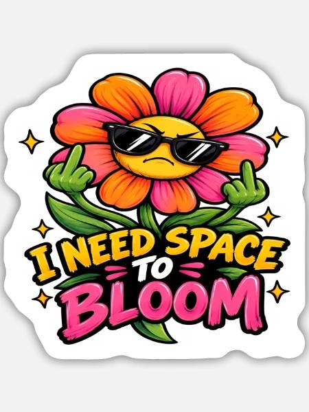 Wütende Blume – Ich brauche Abstand - Sticker Größe M (15 x 15 cm) - Mattweiß
