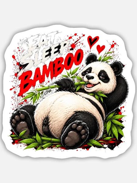 Eat Sleep Bamboo Panda - Sticker Größe M (15 x 15 cm) - Mattweiß