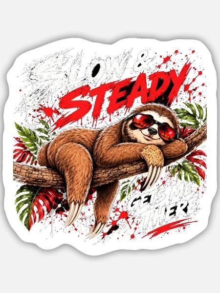 Slow & Steady Faultier - Sticker Größe M (15 x 15 cm) - Mattweiß