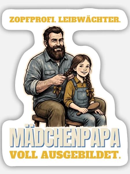 Mädchenpapa: Zopfprofi und Leibwächter - Sticker Größe M (15 x 15 cm) - Mattweiß