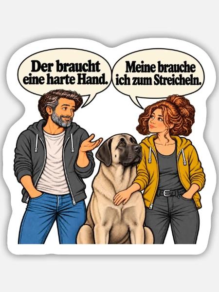 Frau_streichelt_Kangal_im_Comic - Sticker Größe M (15 x 15 cm) - Mattweiß