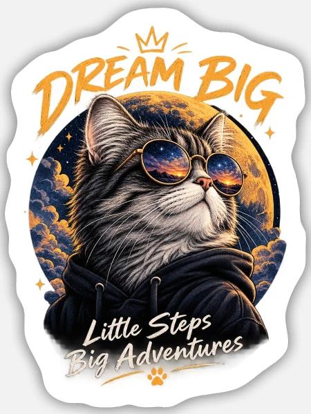 Traum-Großkatze: Kleine Schritte - Sticker Größe M (15 x 15 cm) - Mattweiß