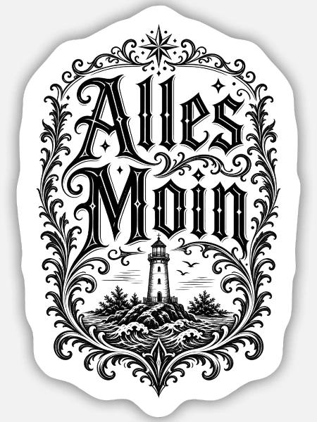 Alles Moin – Leuchtturm Shirt - Sticker Größe M (15 x 15 cm) - Mattweiß