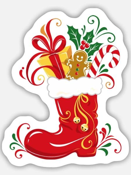 Nikolausstiefel mit Geschenken - Weihnachten - Sticker Größe M (15 x 15 cm) - Mattweiß
