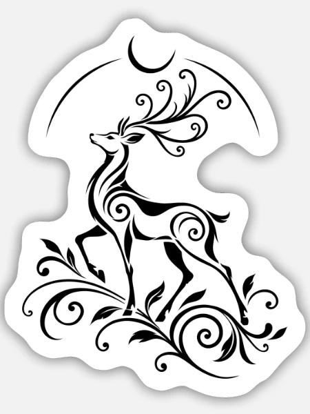 Hirsch mit Mond - Mystisches Waldmotiv - Sticker Größe M (15 x 15 cm) - Mattweiß