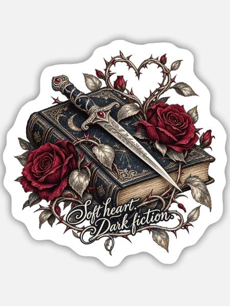 Dunkle Romanze: Herz Rose Klinge - Sticker Größe M (15 x 15 cm) - Mattweiß