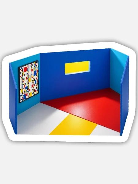 Abstrakter Raum in Primärfarben - Sticker Größe M (15 x 15 cm) - Mattweiß