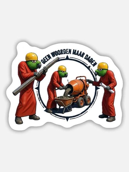 Papageien bauen - Sticker Größe M (15 x 15 cm) - Mattweiß