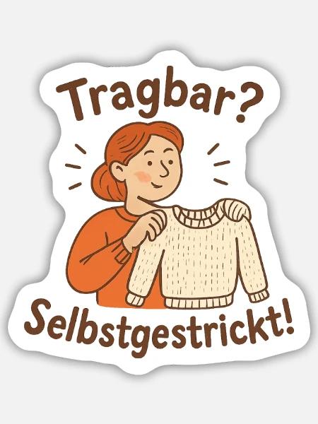 Erstes Strickstück fertig: Geschenk für Anfänger - Sticker Größe M (15 x 15 cm) - Mattweiß