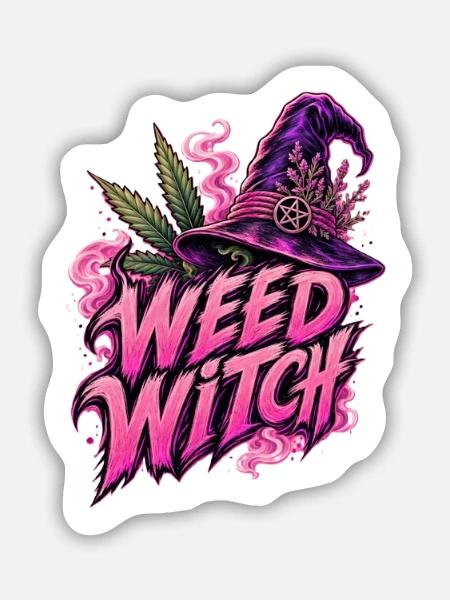 Weed Witch – Pink Edition - Sticker Größe M (15 x 15 cm) - Mattweiß