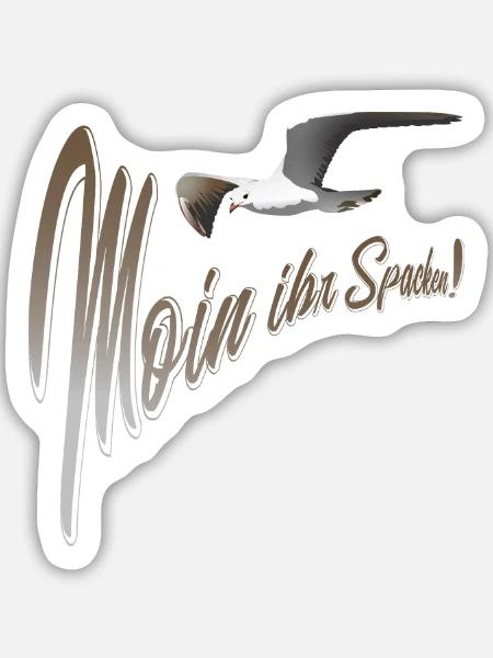 Moin ihr Spacken Möwe - Sticker Größe M (15 x 15 cm) - Mattweiß