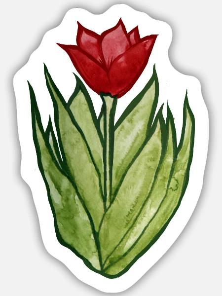 Tulpen-Aquarellblüte - Sticker Größe M (15 x 15 cm) - Mattweiß