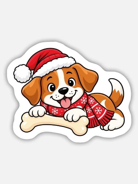 Süßer Weihnachtshund - Sticker Größe M (15 x 15 cm) - Mattweiß