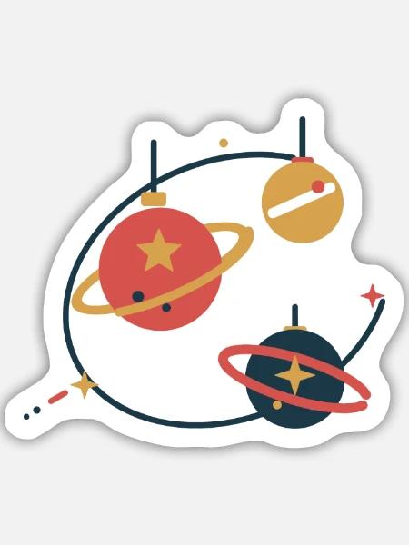 Christbaumkugeln als Planeten – Weihnachten - Sticker Größe M (15 x 15 cm) - Mattweiß