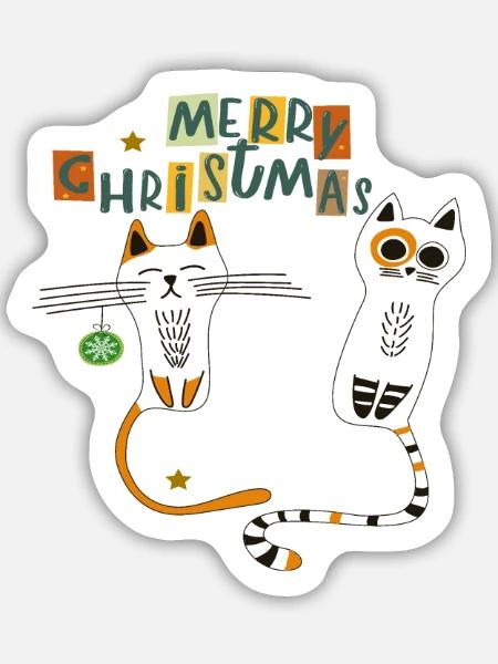 Katzen im Weihnachtszauber - Sticker Größe M (15 x 15 cm) - Mattweiß