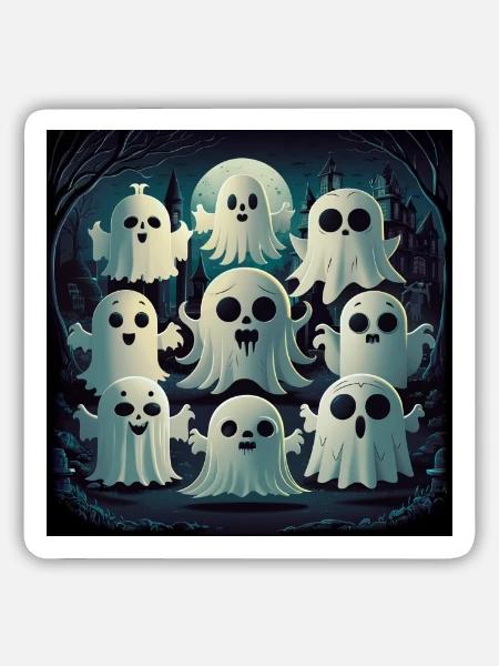 Süßes Kawaii-geister-halloween-spukhaus - Sticker Größe M (15 x 15 cm) - Mattweiß