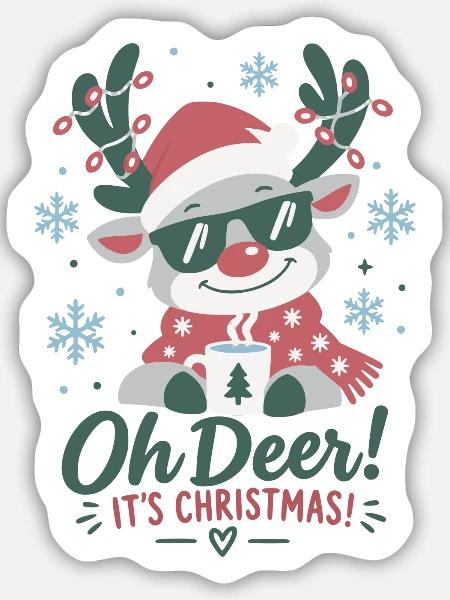 Oh Deer! Es ist Weihnachten - Sticker Größe M (15 x 15 cm) - Mattweiß