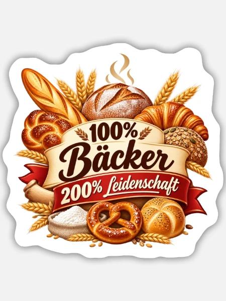 100% Bäcker – Leidenschaft pur - Sticker Größe M (15 x 15 cm) - Mattweiß