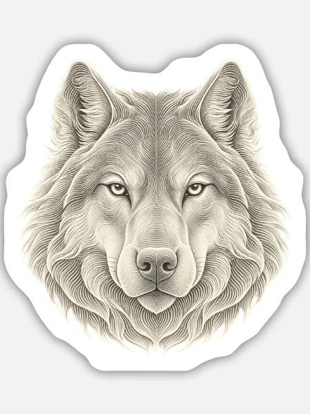 Wolf Konturlinien – 3D Line Art - Sticker Größe M (15 x 15 cm) - Mattweiß
