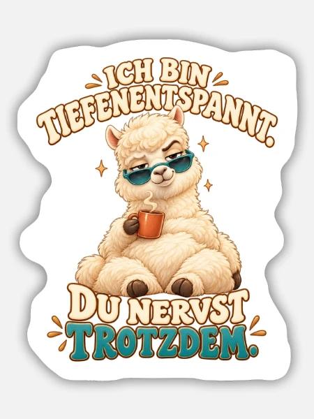 Lustige Sprüche - Alpaka mit Kaffee - Sticker Größe M (15 x 15 cm) - Mattweiß