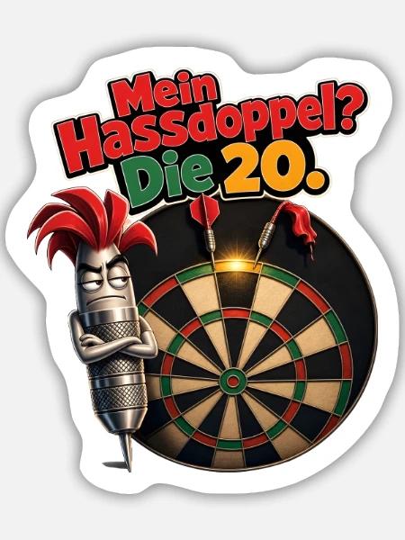 Mein Hassdoppel Die 20 Dartfieber - Sticker Größe M (15 x 15 cm) - Mattweiß