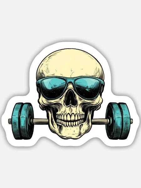 Totenkopf Sonnenbrille Hantel - Sticker Größe M (15 x 15 cm) - Mattweiß