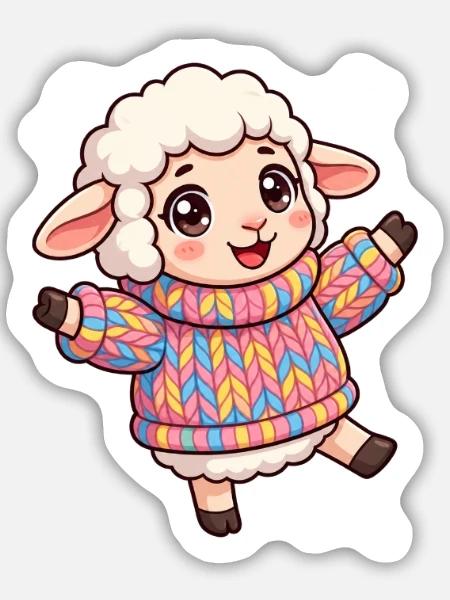 Farbenfrohes Wollschaf - Sticker Größe M (15 x 15 cm) - Mattweiß