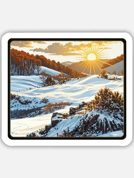 Wintersonnenaufgang in den Bergen - Sticker Größe M (15 x 15 cm) - Mattweiß
