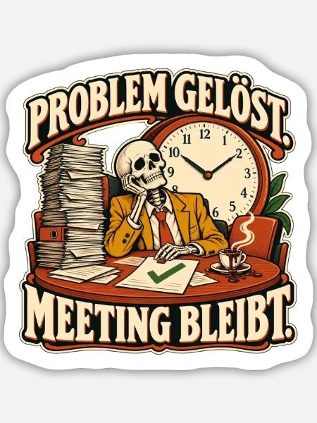 Problem gelöst, Meeting bleibt - Sticker Größe M (15 x 15 cm) - Mattweiß
