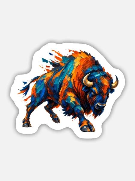 Chromatischer aufladender Bison - Sticker Größe M (15 x 15 cm) - Mattweiß