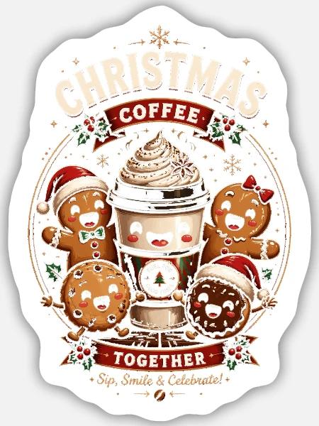 Weihnachtskaffee-Gourmet-Festset - Sticker Größe M (15 x 15 cm) - Mattweiß