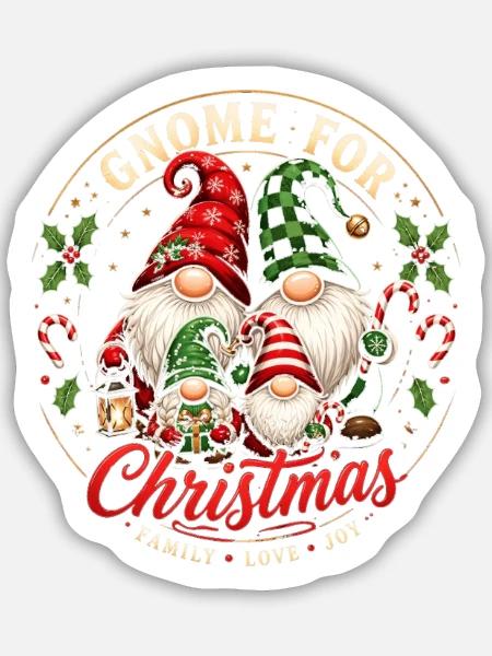 Familien-Weihnachtszwerge um den Baum - Sticker Größe M (15 x 15 cm) - Mattweiß