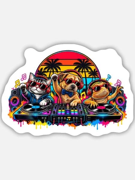 Palm Party DJ Pals - Sticker Größe M (15 x 15 cm) - Mattweiß