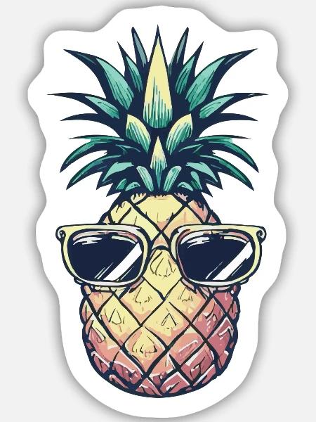 Ananas mit Sonnenbrille – Bunt - Sticker Größe M (15 x 15 cm) - Mattweiß