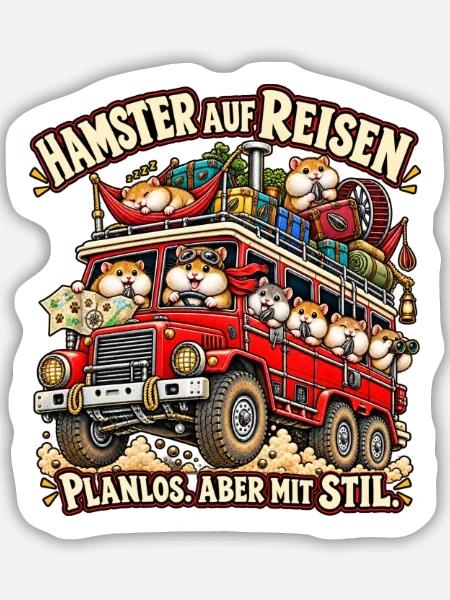 Hamsterreise mit Stil - Sticker Größe M (15 x 15 cm) - Mattweiß