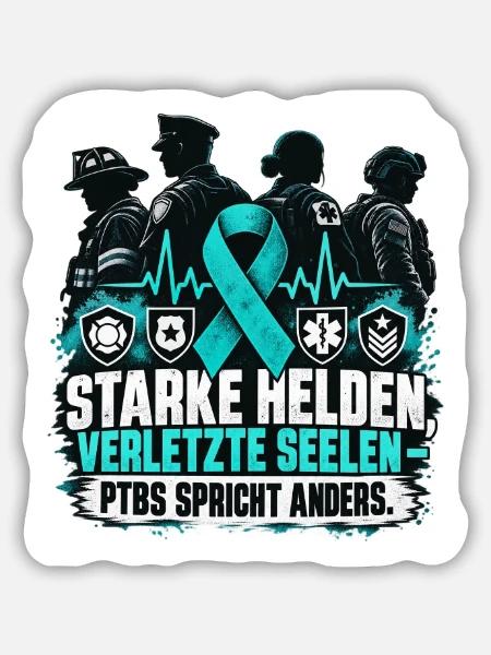 STARKE HELDEN VERLETZTE SEELEN PTBS - Sticker Größe M (15 x 15 cm) - Mattweiß