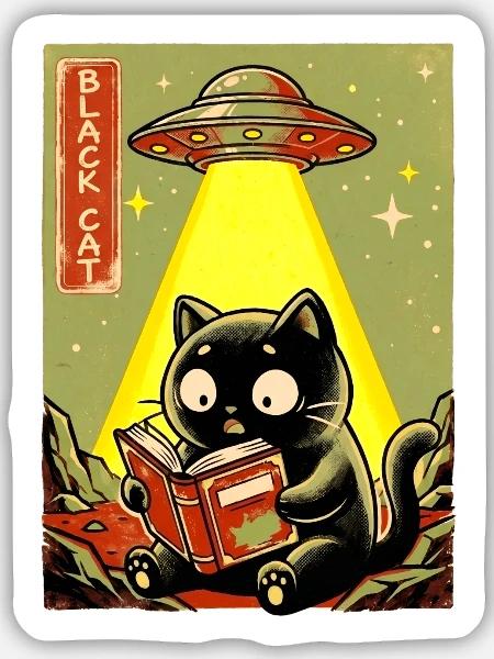 Leseabend unter UFO Lichtkatze - Sticker Größe M (15 x 15 cm) - Mattweiß