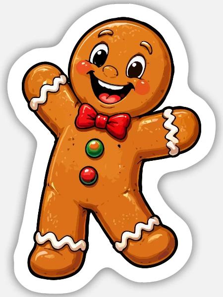 Lebkuchenmännchen mit roter Schleife - Sticker Größe M (15 x 15 cm) - Mattweiß
