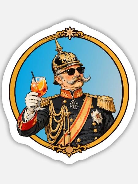 Kaiser Wilhelm mit Sonnenbrille und Cocktail - Sticker Größe M (15 x 15 cm) - Mattweiß