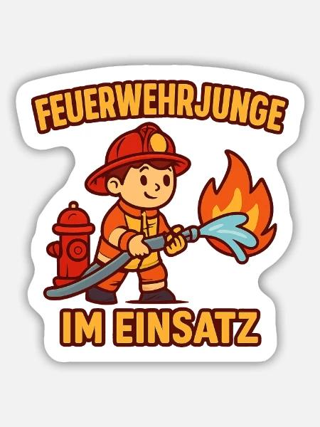 Feuerwehrjunge im Einsatz - Sticker Größe M (15 x 15 cm) - Mattweiß