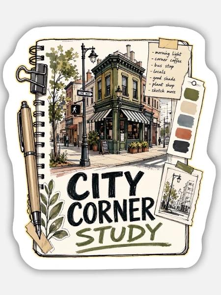 CITY CORNER STUDY - Sticker Größe M (15 x 15 cm) - Mattweiß